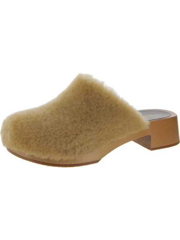 slippers with warm lining for cold weather-Fluff Clog Womens Leather Faux Fur Clogs