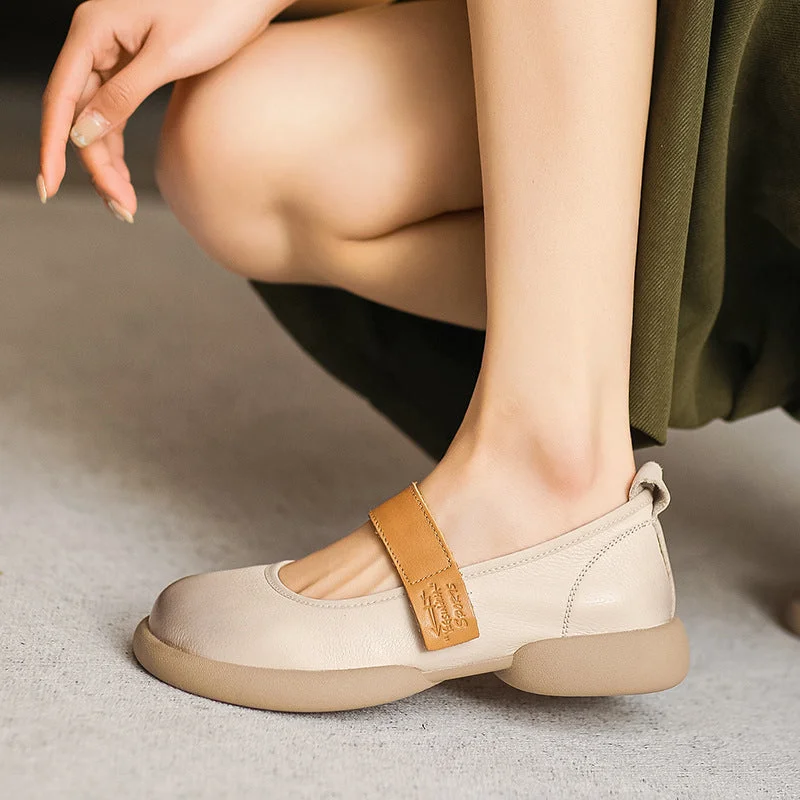 Comfortable flats shoes with adjustable straps -Women Casual Retro Soft Leather Flats