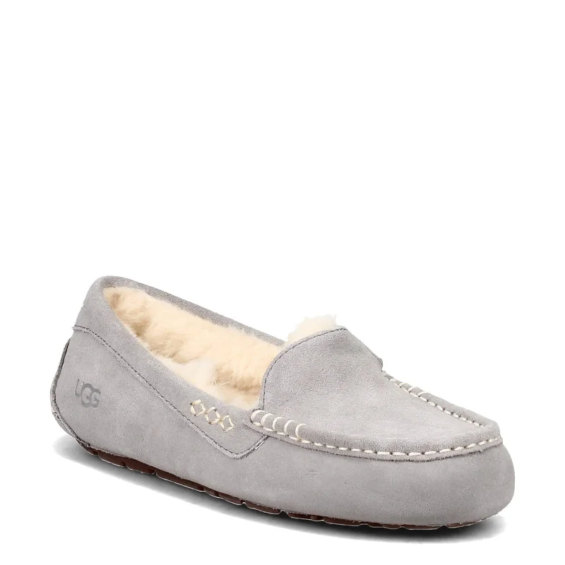 slippers with cushioning support-Women's Shoes UGG ANSLEY WIDE Suede Moccasin Slippers 1106878 LIGHT GREY