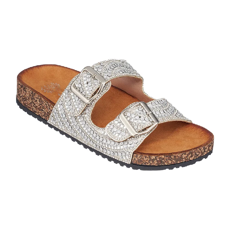 Sandals for women with adjustable back straps for easy fit -Holly Silver Footbed Sandals