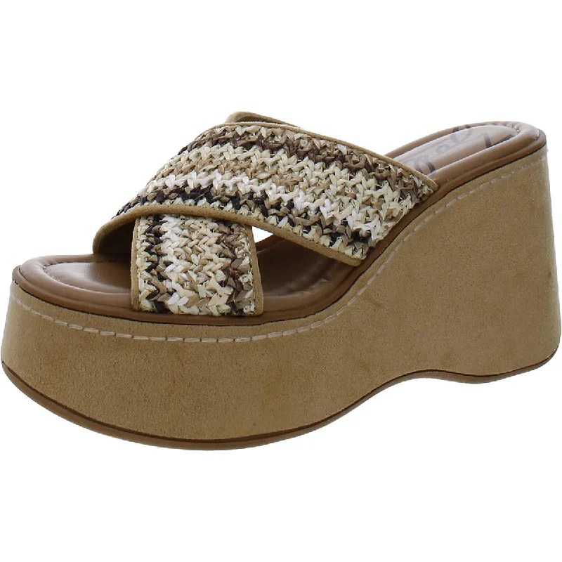 Comfortable sandals for long travel days with supportive footbeds -Zodiac Womens Nessa-Raffia Faux Suede Woven Platform Sandals