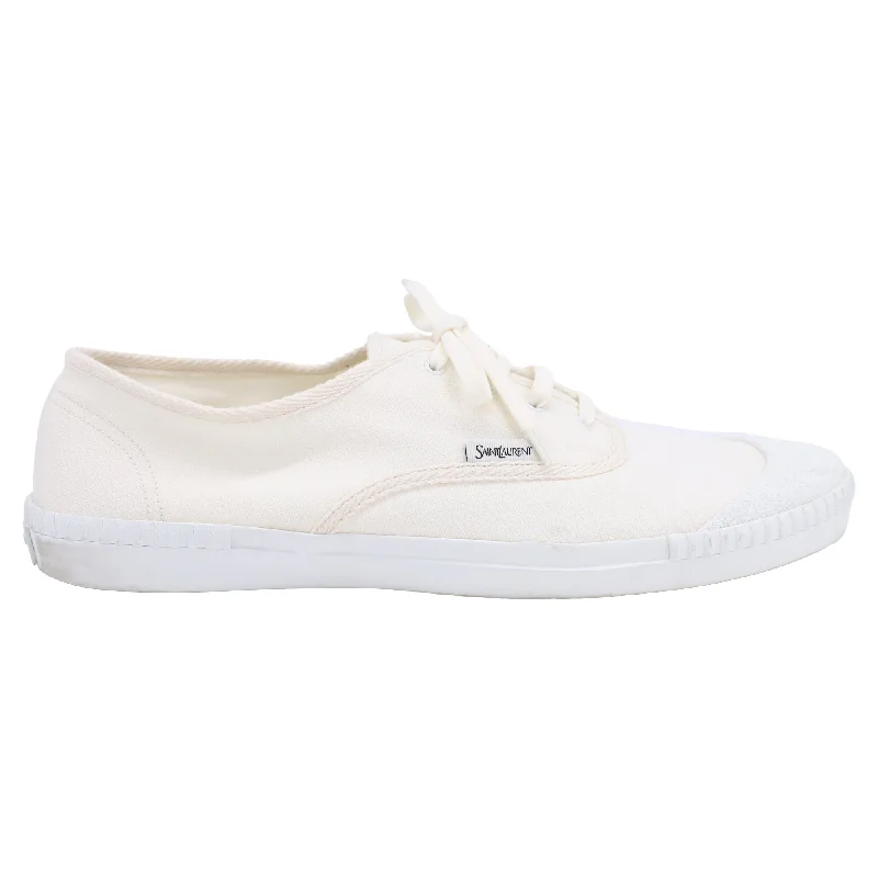 Saint Laurent Wes Lace-Up Sneakers in Cream Canvas