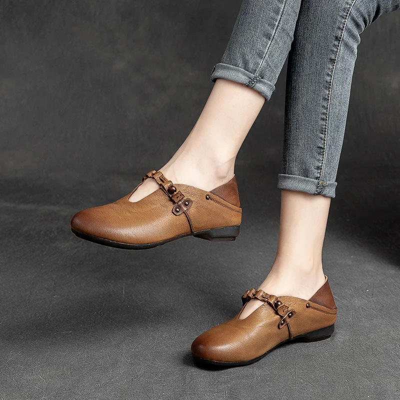 Flats shoes with cushioned support -Women Retro Soft Leather Casual Flats