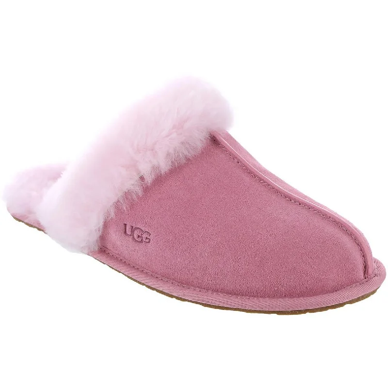 slippers for arch support and foot pain relief-Ugg Scuffette II Women's Suede Fur Trim Slide Slippers