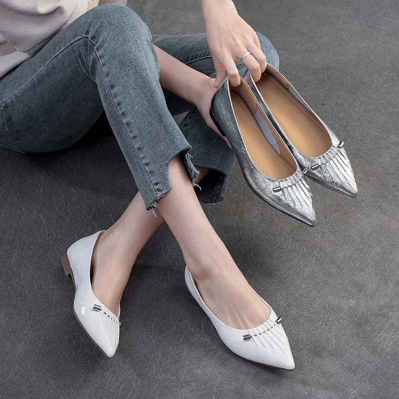 Flats shoes for women with chic designs for formal wear -Women Stylish Soft Leather Fashion Pointed Toe Flats