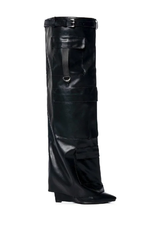 boots for cold weather use with ergonomic design-ALEXIA-BLACK COVERED WEDGE BOOT