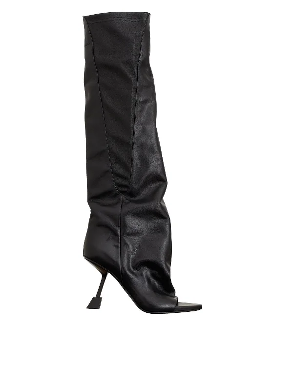 boots for foot arch issues and support-IACHI ARAIA Stretch Leather Knee-High Boots