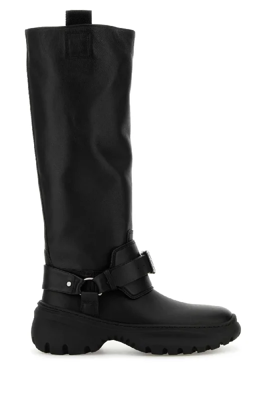 boots for added warmth in extreme cold weather-BURBERRY Leather Stomp Boots for Women