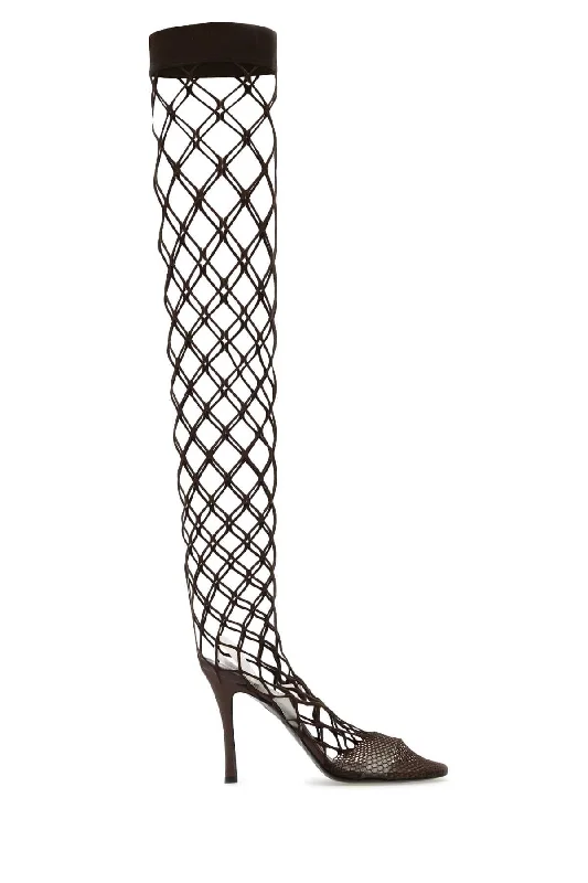 boots for outdoor wear in harsh environments-STELLA McCARTNEY Chocolate Mesh High-Heel Boots - 11 cm