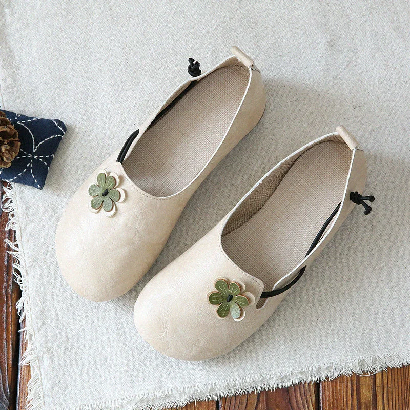 Flats shoes for women with a secure fit -Women Retro Flowers Round Toe Comfort Flats