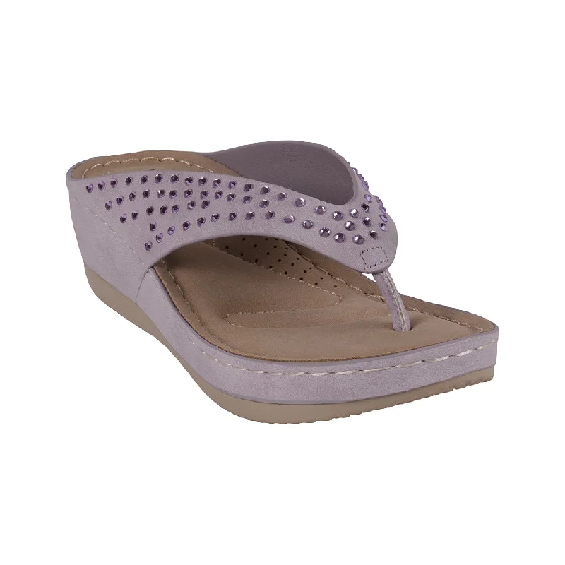 Trendy sandals for summer with color-blocked designs -Tiana Purple Embellished Comfort Wedge Sandals