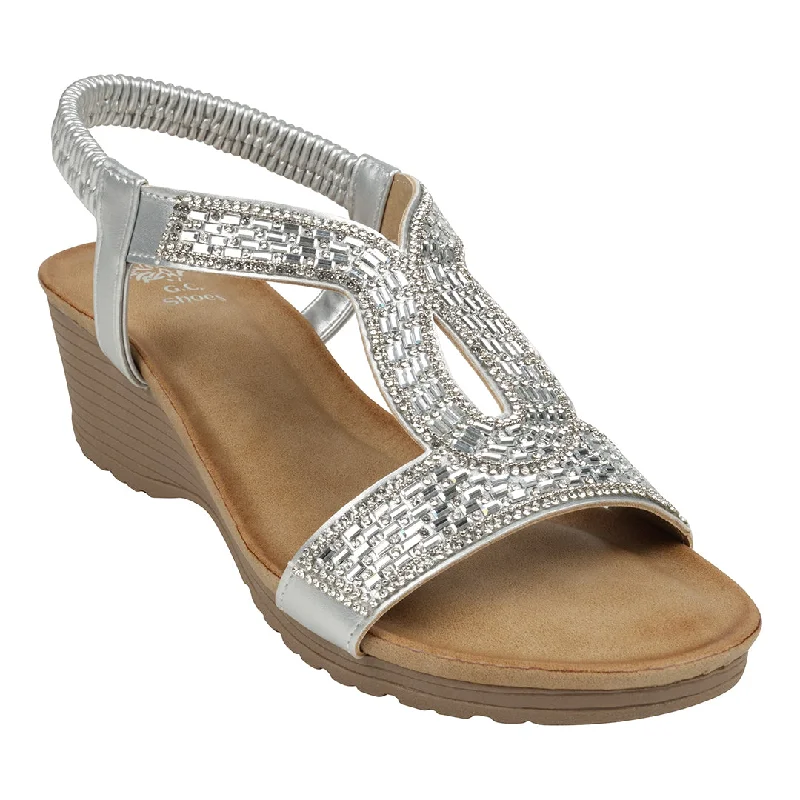 Comfortable sandals for women with faux suede straps for a luxurious touch -Celestia Silver Cut Out Slingback Wedge Sandals