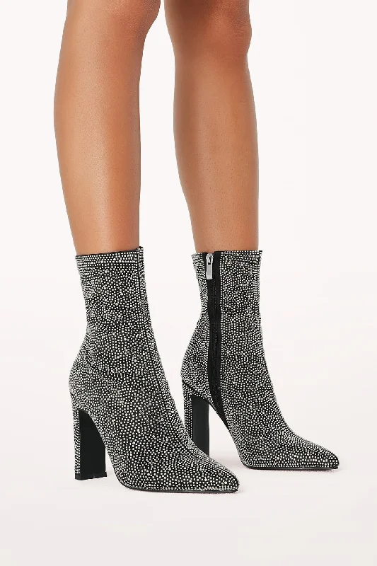 knee-high boots for cold weather-Brittany Ankle Boot - Black Rhinestone