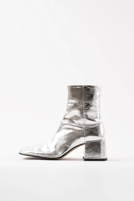 boots for walking in deep snow with stability-TARA - Silver Wrinkled Leather Boots