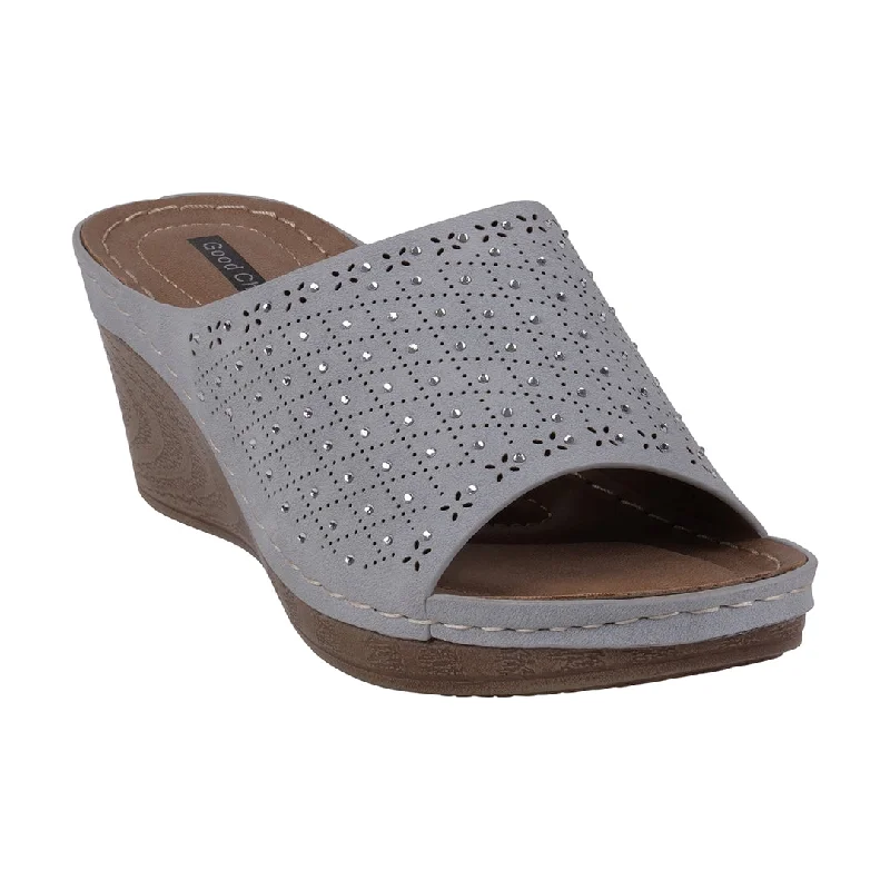 Trendy sandals with minimalist designs for everyday casual wear -Atlanta Blue Studded Slip On Comfort Wedge Sandals