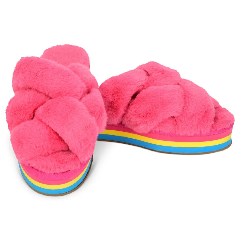 slippers for swelling relief-Furry Platform Slipper