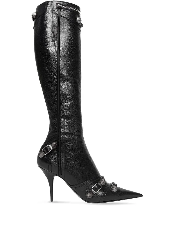 boots for all-day comfort in cold climates-BALENCIAGA Chic Pointed Toe High Stiletto Boots with Studs and Fringe 90MM