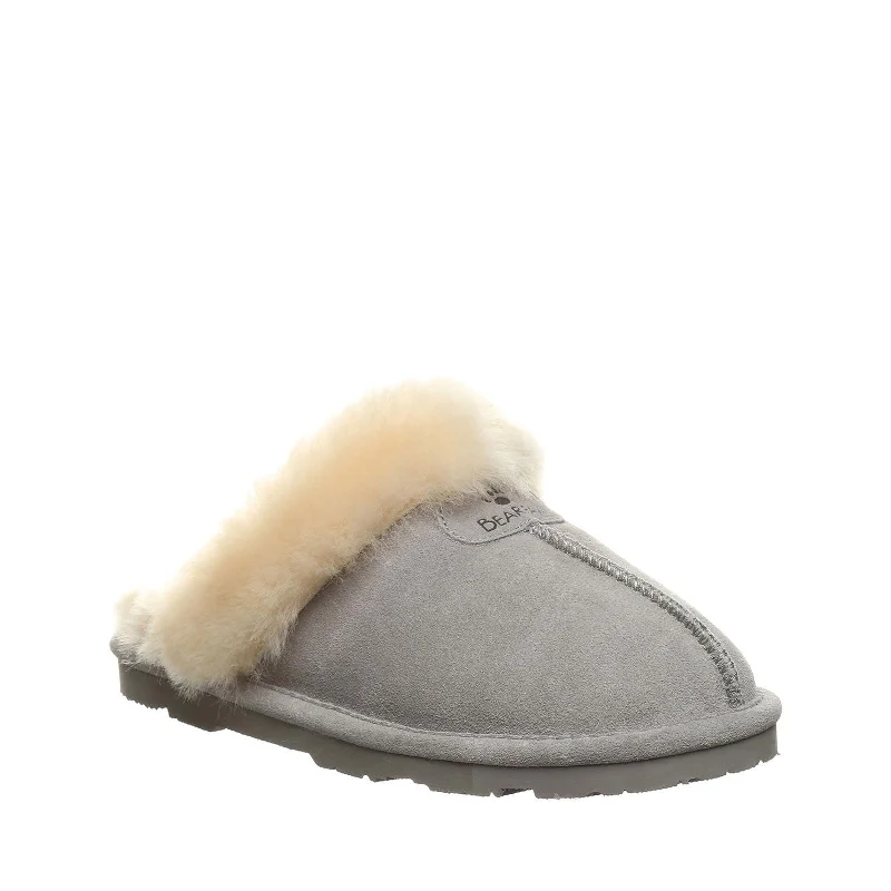 slippers for foot comfort-Women's Shoes Bearpaw LOKI II Scuff Suede Slippers 671W GREY FOG