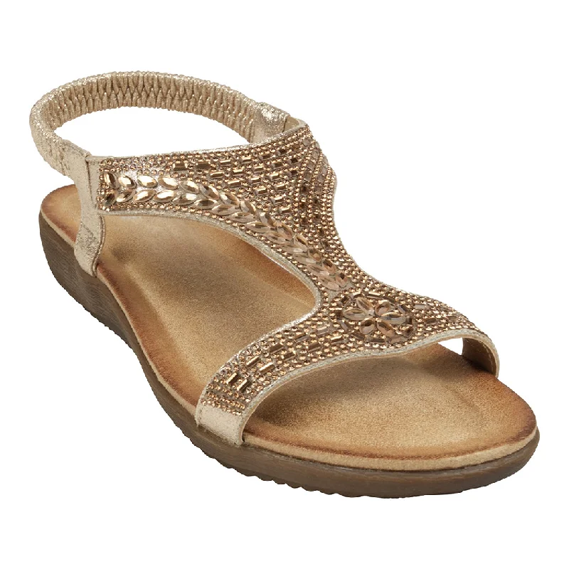 Comfortable sandals with anti-slip soles for safety -Wynn Gold Embellished Slingback Flat Sandals