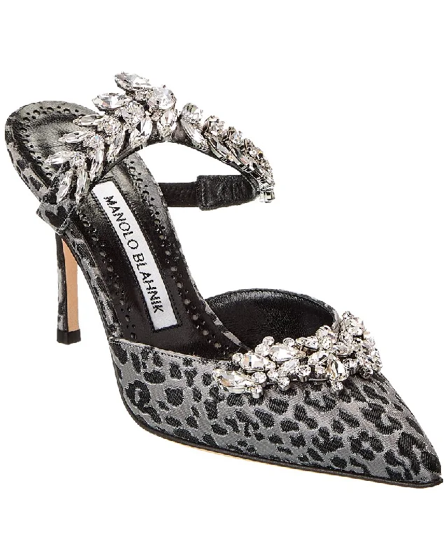 slippers with cushioned insole for comfort-Manolo Blahnik Lurum 90 Jacquard Mule