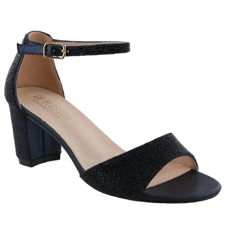 Shimmer Low Block Heel In Navy