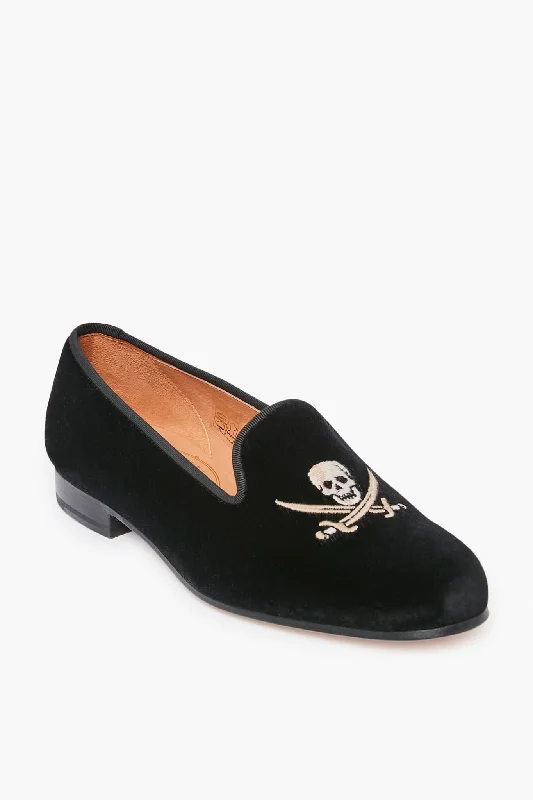 slippers for a relaxing night in-Black Velvet Skull Slippers