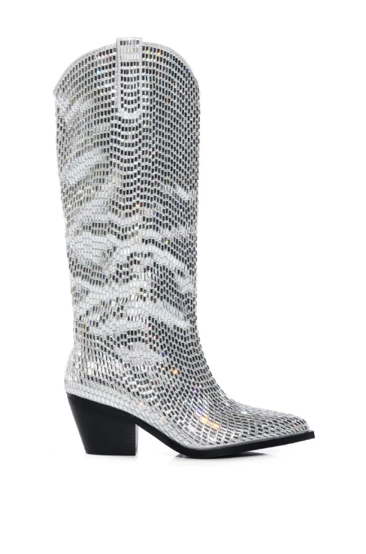 boots with extra grip for icy conditions-DRIVEN-SILVER JEWELED WESTERN BOOT