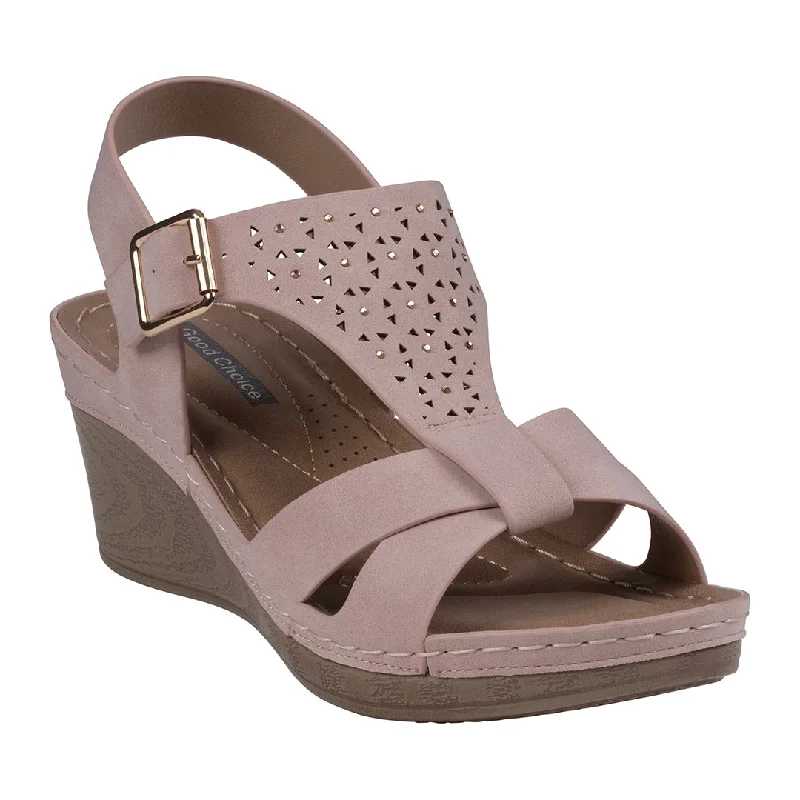 Comfortable sandals for women with contoured footbeds for maximum support -Cole Blush Embellished T-Stap Wedge Sandals