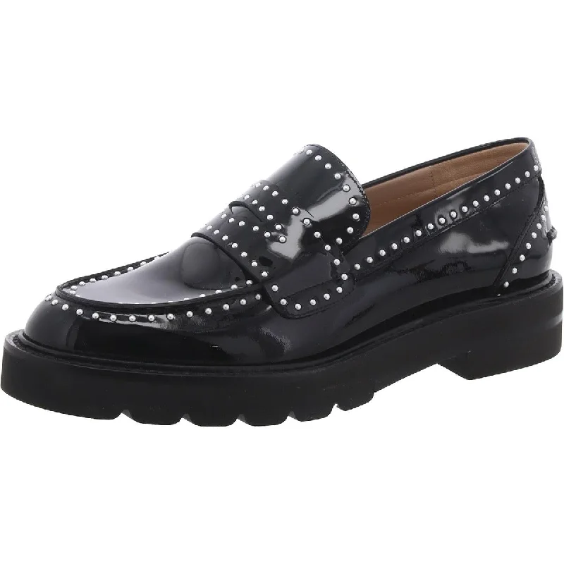 loafers for men with supportive soles for comfort -Stuart Weitzman Womens Patent Leather Embellished Loafers