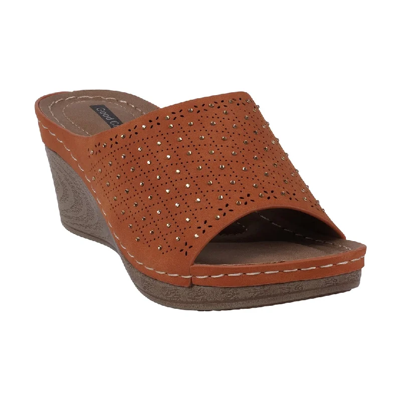 Sandals for women with stylish cut-out designs for added flair -Atlanta Orange Studded Slip On Comfort Wedge Sandals