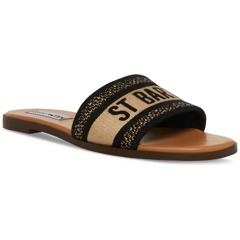 Sandals for women with wide straps for a bold statement look -Steve Madden Womens Knox Embroidered Open Toe Slide Sandals