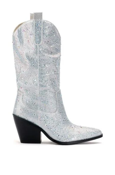 boots for warmth and protection in freezing temperatures-BOOSTS-WHITE RHINESTONE BOOT