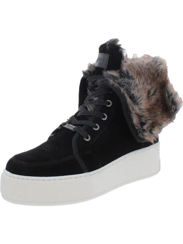 Mosey Womens Suede Faux Fur Casual and Fashion Sneakers