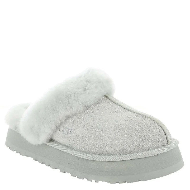 slippers for people who stand all day-Women's Shoes UGG DISQUETTE Platform Sheepskin & Suede Slippers 1122550 GOOSE