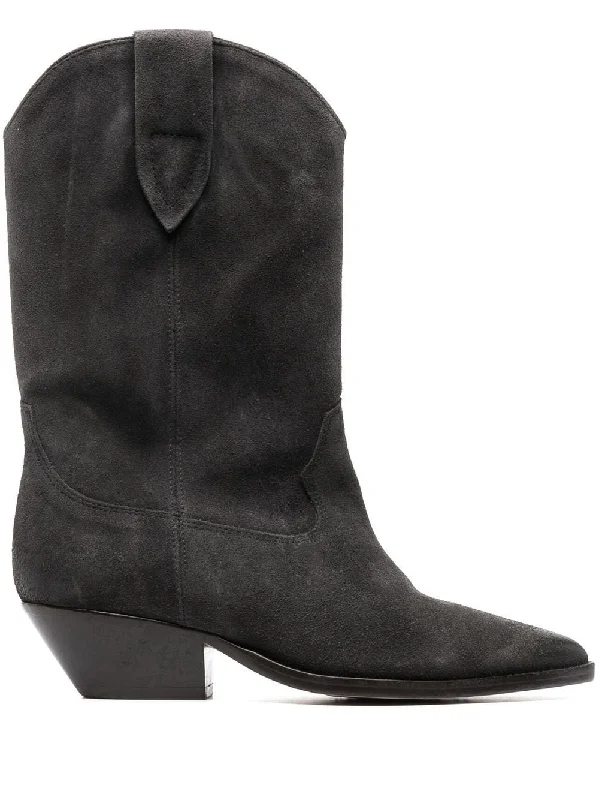 boots for cold weather with insulating features-ISABEL MARANT Elegant Gray Suede Leather Cuban Heel Boots