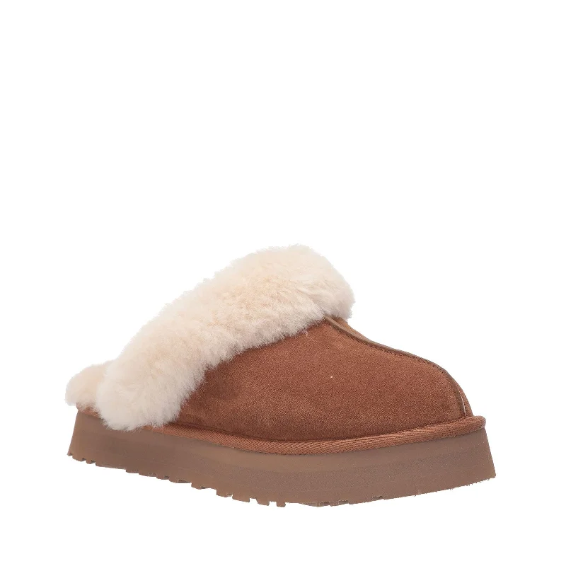 slippers for women with foot pain-Women's Shoes UGG DISQUETTE Platform Sheepskin & Suede Slippers 1122550 CHESTNUT