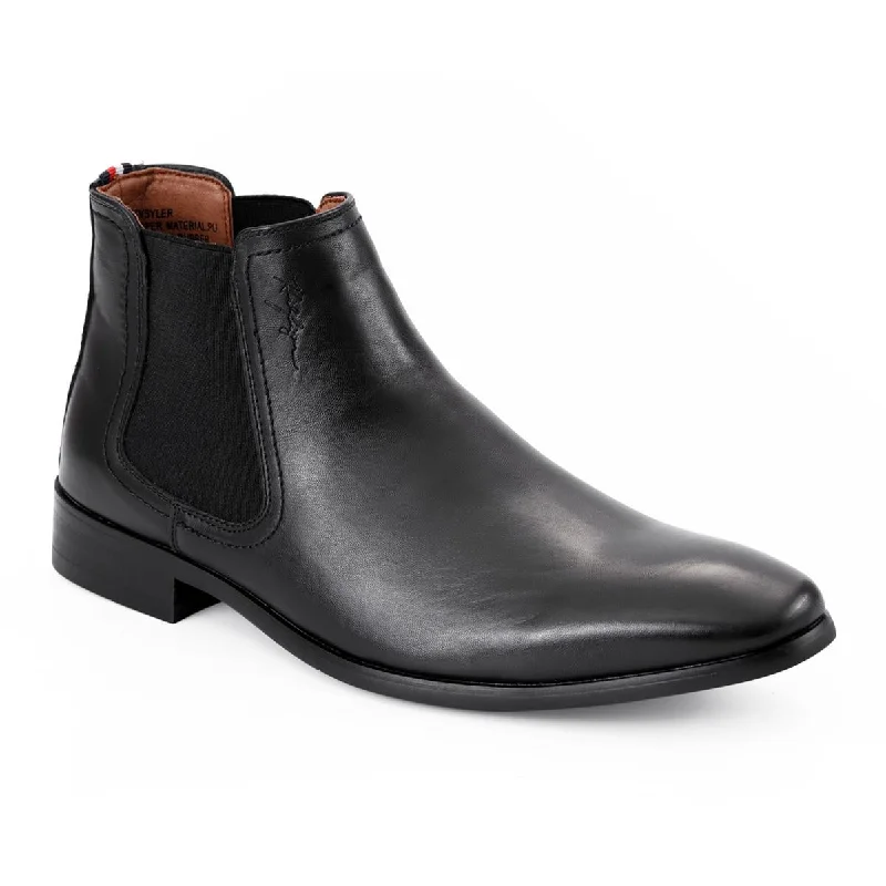 boots for outdoor winter hikes in snowy areas-Tommy Hilfiger Mens Syler Faux Leather Square Toe Chelsea Boots