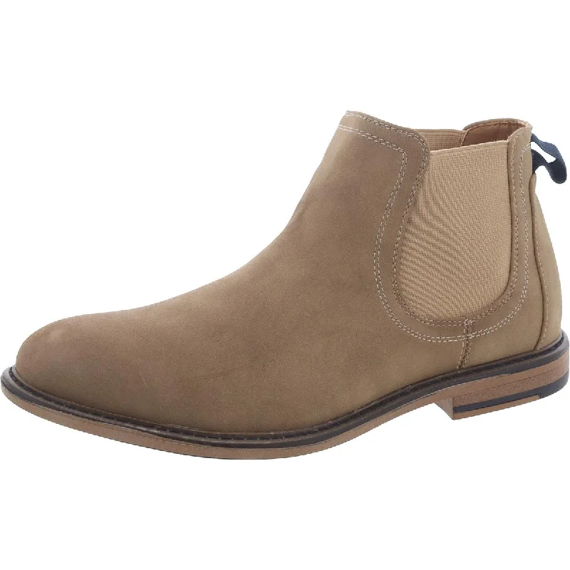 boots for outdoor workers in extreme cold-Steve Madden Mens Faux Leather Laceless Chelsea Boots