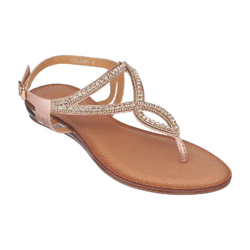 Trendy sandals with soft straps for all-day wear comfort -Selena Rose Gold Flat Sandals