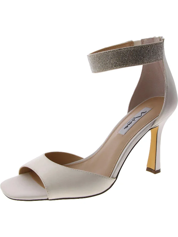 Womens Satin Embellished Ankle Strap