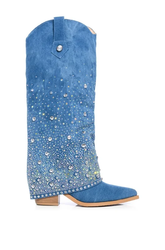 boots for outdoor winter hikes in snowy areas-MELLOW-DENIM WESTERN BOOT