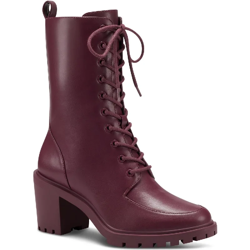 boots for fashionable comfort in winter weather-Alfani Womens Blaire Faux Leather Round Toe Combat & Lace-up Boots