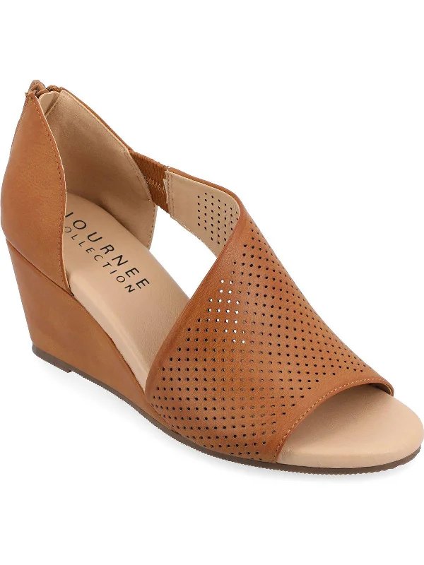 Womens Perforated Faux Suede Wedge Heels