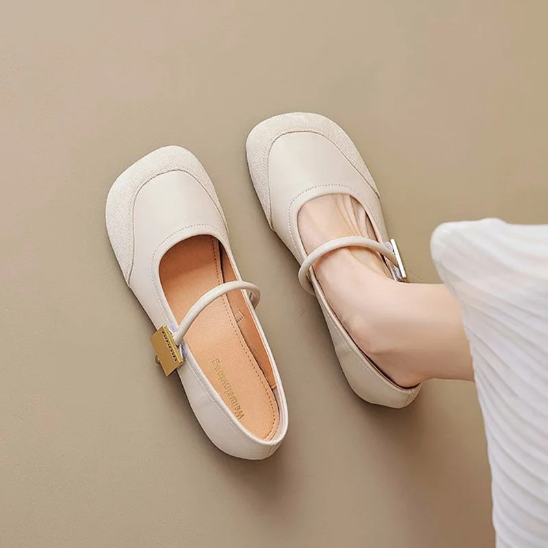 Flats shoes for women with soft padding for better fit -Women Retro Patchwork Metal Buckle Soft Casual Flats