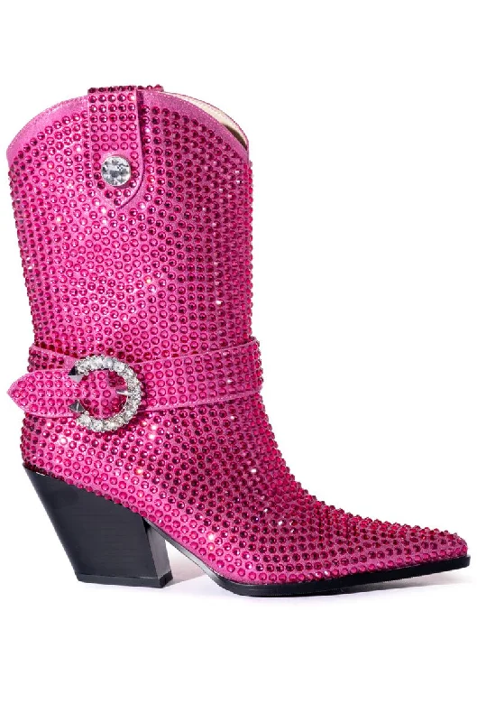 boots for walking on wet and slippery surfaces-FEDERICA-PINK RHINESTONE WESTERN BOOTIE