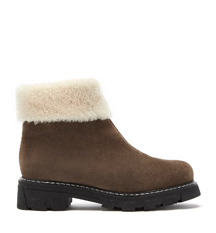 boots for working on construction sites-ABBA SHEARLING-LINED SUEDE BOOTIE