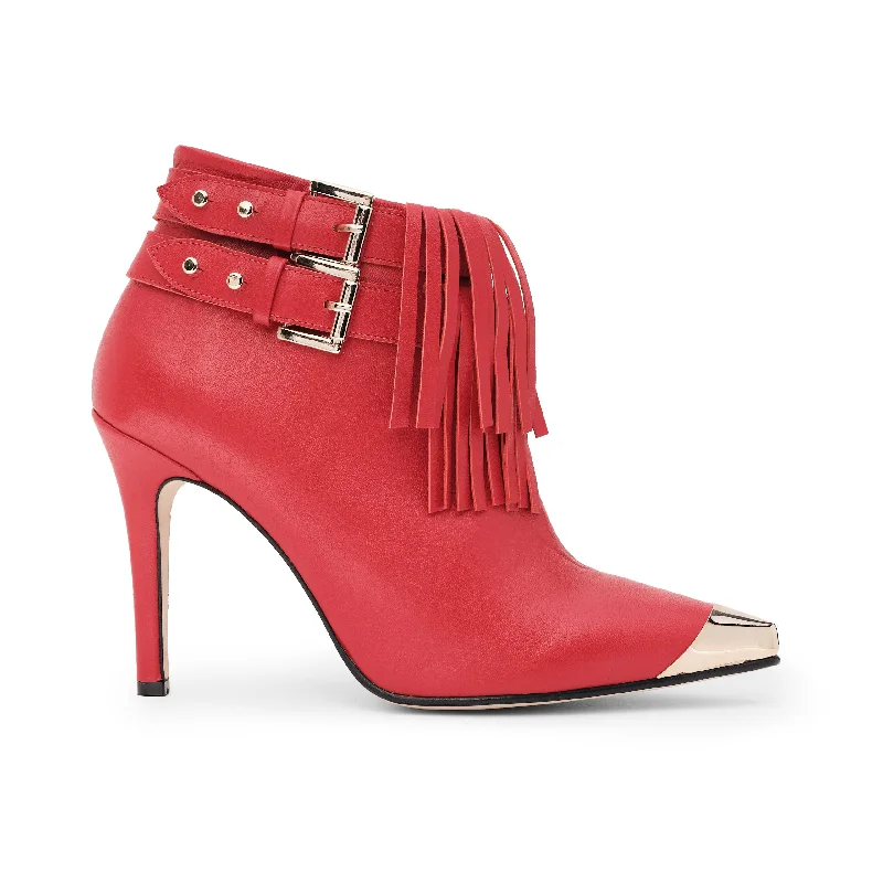 boots with adjustable fit for different foot shapes-Jazzy Fringe Bootie in Red