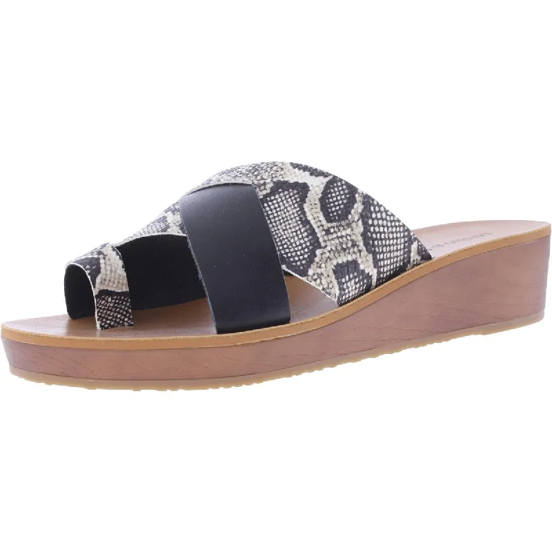 Stylish sandals with criss-cross straps for an elegant appearance -Lucky Brand Womens Heliara Leather Snake Print Wedge Sandals