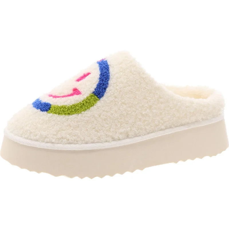 slippers for sore feet after long days-Mia Womens Icicle Faux Fur Flaform Slide Slippers