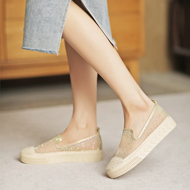 Flats shoes with cute embellishments for style -Women Summer Mesh Casual Flats Shoes